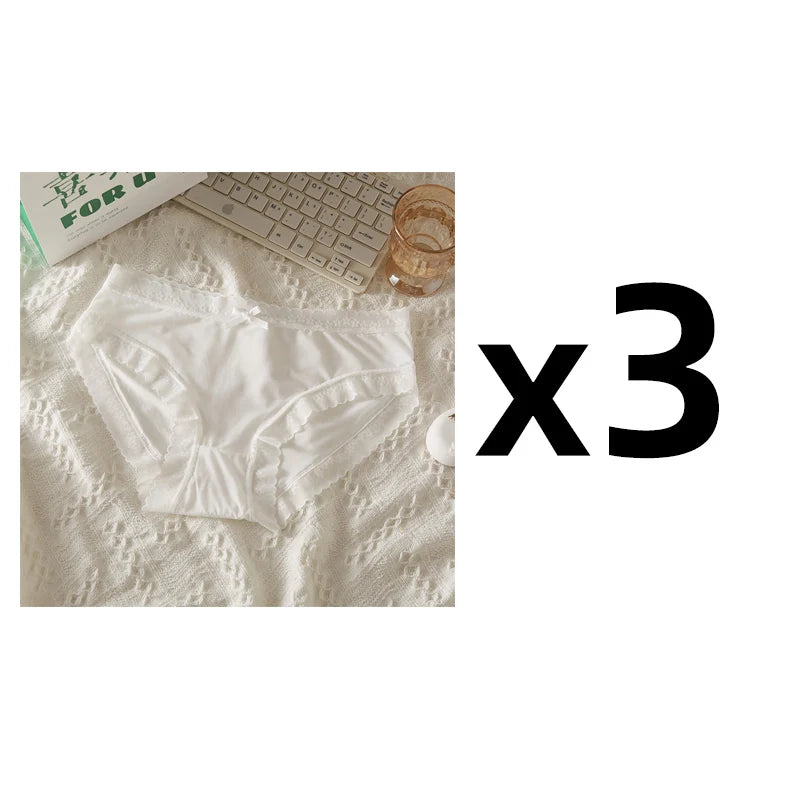 3Pcs Women Low Waist Panties Panties Sexy Lingerie Lace Quick Drying Briefs Female Seamless Underwear Solid Color Underpants