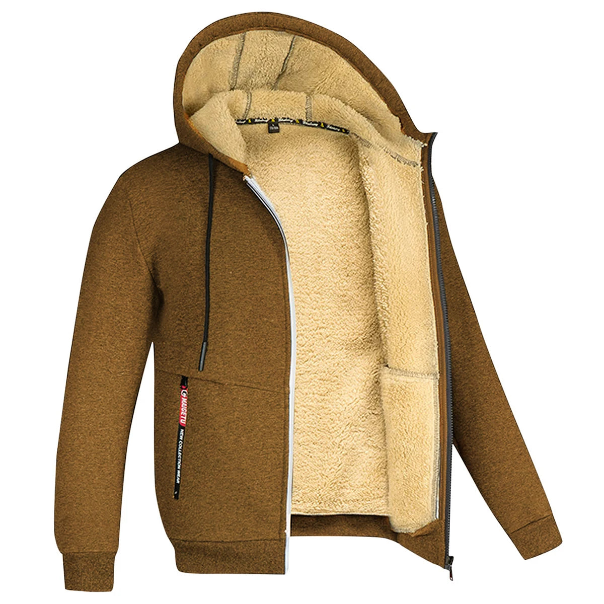 Unisex Trendy Lamb Wool Jacket – Warm Zipper Hoodie with Front Pockets, Plush Lined Winter Coat