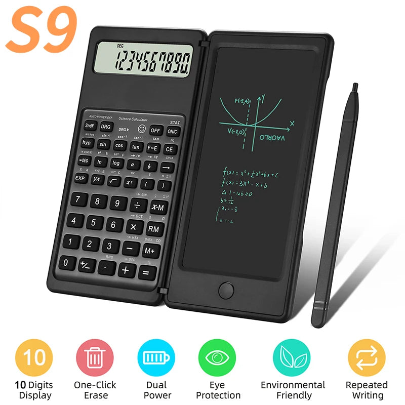VAORLO 2-in-1 Foldable Scientific Calculator with 6" Writing Tablet – Digital Drawing Pad for School, Office & Business