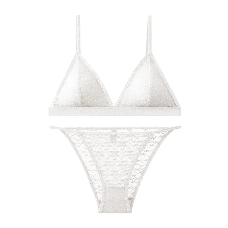 Women's Wireless Bra & Panties Set – Non-Wire Push Up Lace Bralette with Low Rise Panties, Sexy Lingerie