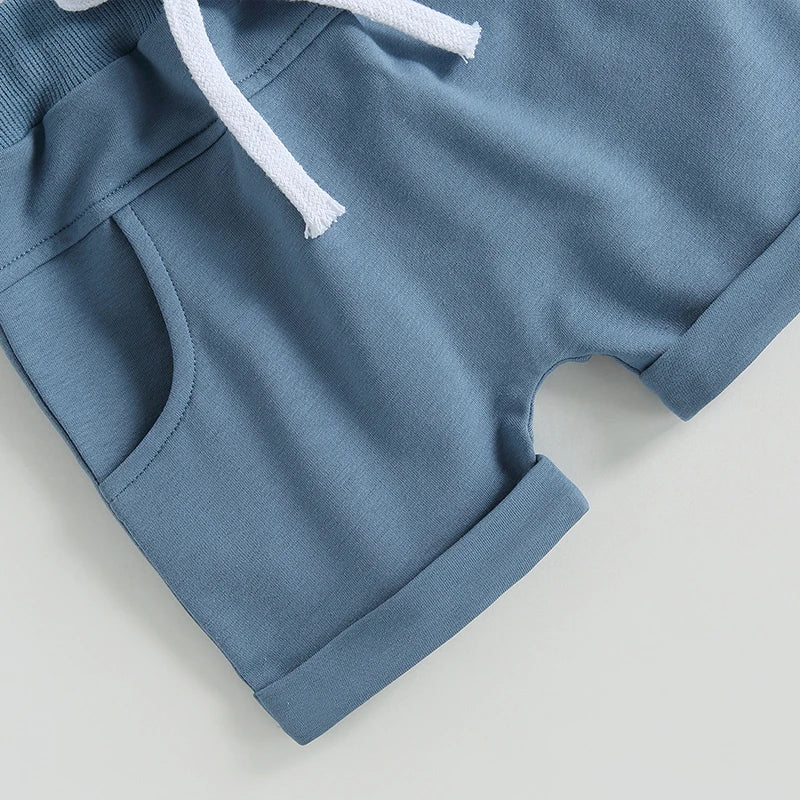 طقم ملابس صيفي للأولاد من عمر 0 إلى 3 سنوات - تي شيرت قطني وشورت مطاطي