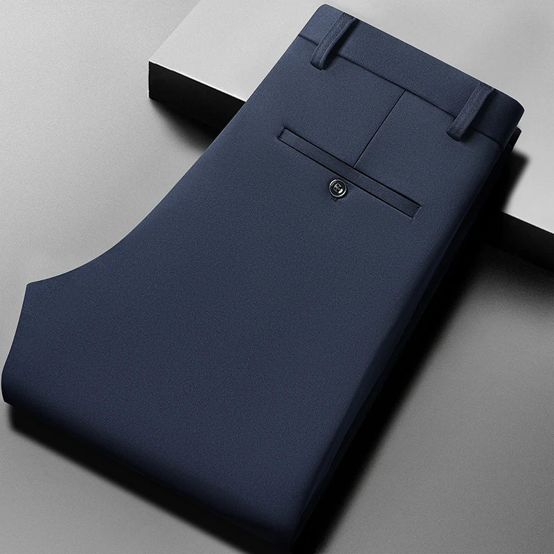 Men's Summer Thin Straight Stretch Pants – Casual No-Iron Silky Cool Fabric Trousers 29-42