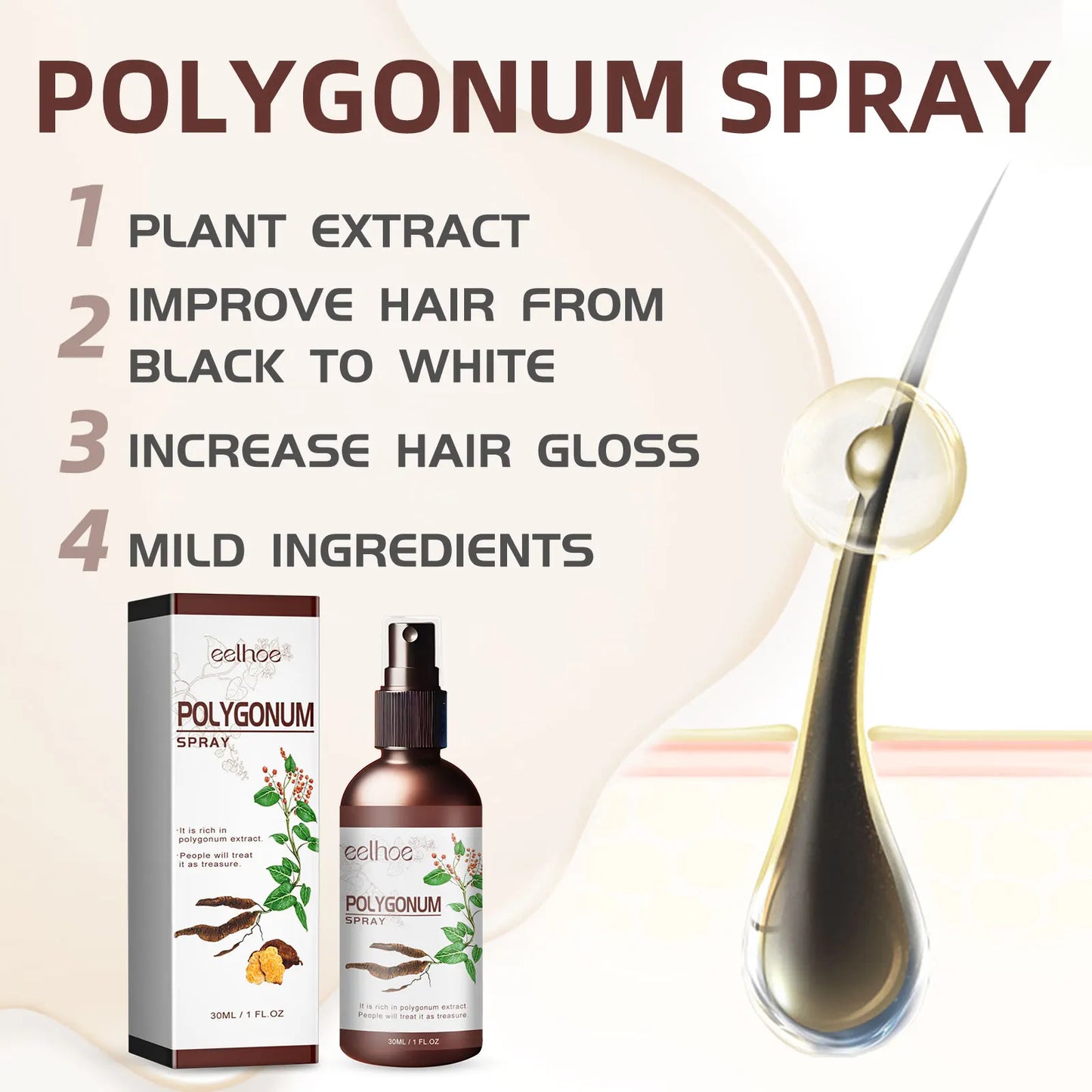 بخاخ الشعر الأسود من EELHOE - سيروم Polygonum Multiflorum من الأبيض إلى الأسود