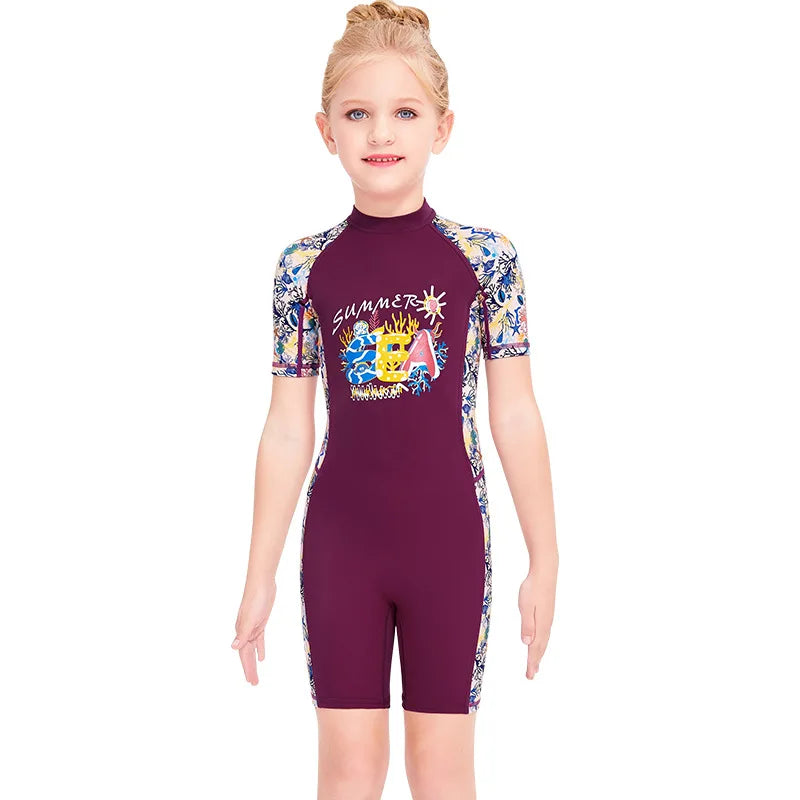 Girls UV Protective Long Sleeve Swimsuit 2-12 Years Children Swimwear Sport