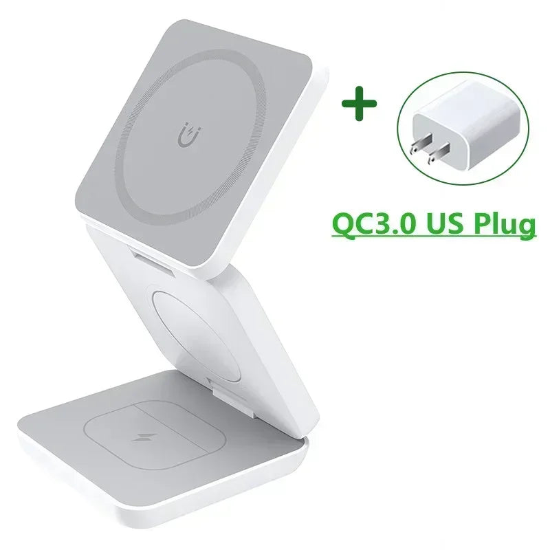 3-in-1 Foldable Magnetic Wireless Charger Stand – Fast Charging Dock for iPhone 13/14/15/16 Pro Max, Apple Watch & AirPods