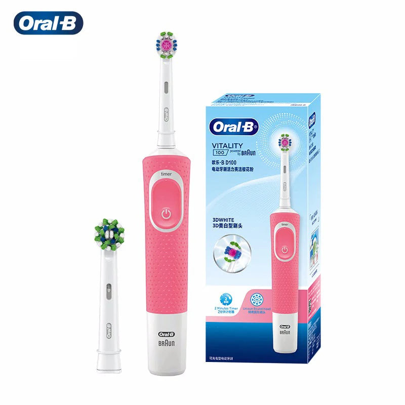 فرشاة أسنان كهربائية Oral-B D100 • تنظيف حيوي ثنائي الأبعاد • فرشاة أسنان مقاومة للماء وقابلة لإعادة الشحن مع مؤقت وشاحن حثي