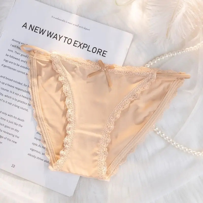 Ice Silk Women's Lace Low Waist Sexy Thong Panties Solid Color Bikini G-String Lingerie