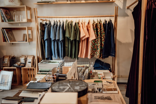 A clothing store with a variety of items on display