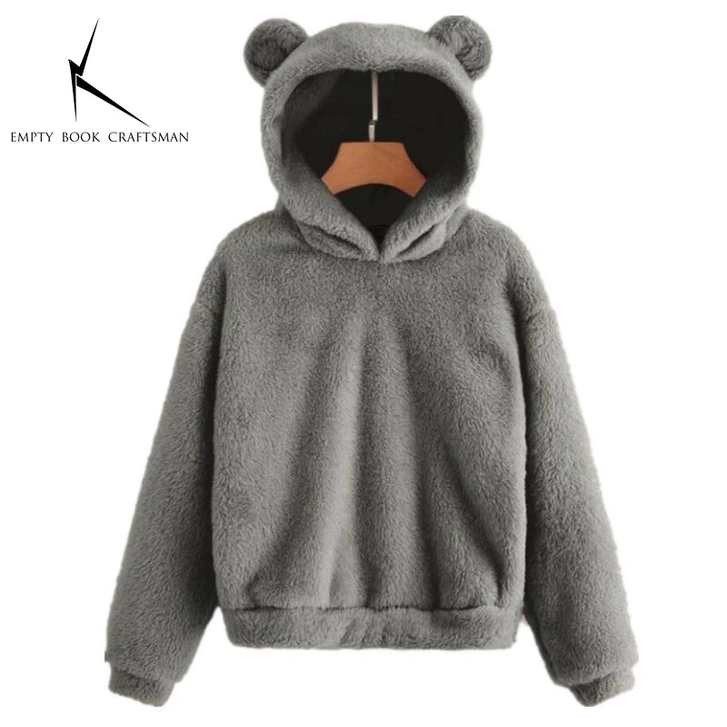 Autumn Winter Women's Long Sleeve Rabbit Ear Hood Plush Sweatshirt Cute Warm Hoodie