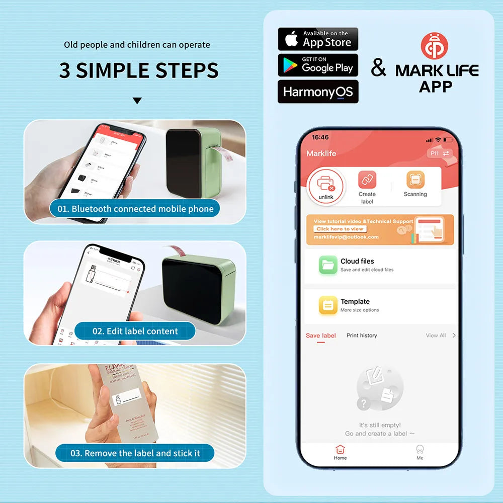 Marklife P15 Bluetooth Thermal Label Printer – Wireless Label Maker with Sticker Paper, Compatible with D11/D110/D101 Labels