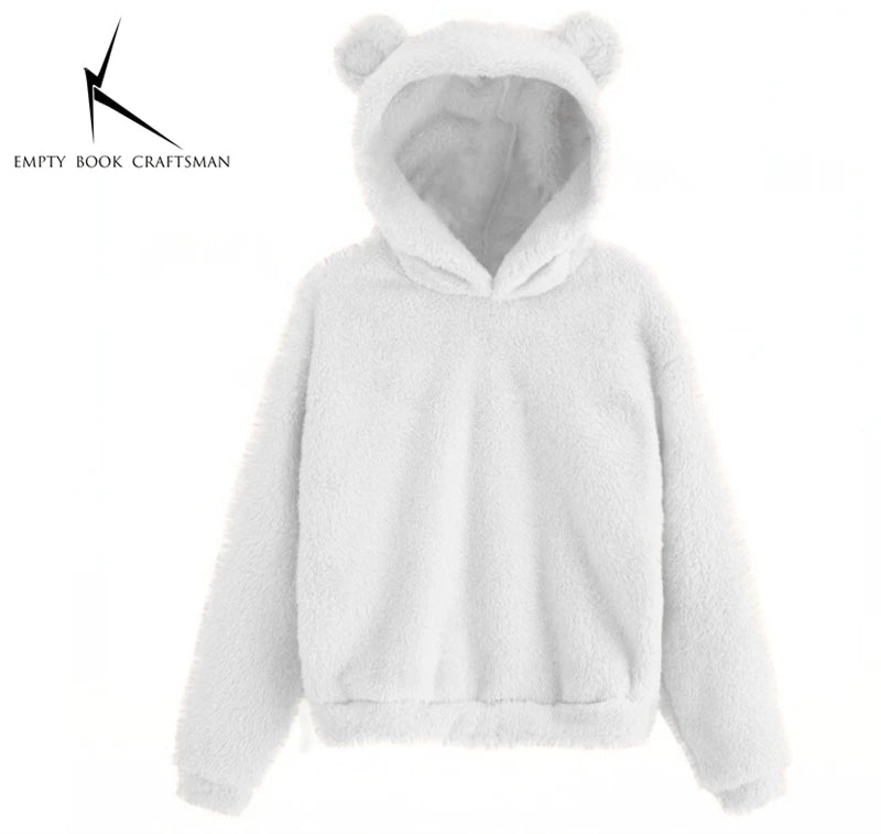 Autumn Winter Women's Long Sleeve Rabbit Ear Hood Plush Sweatshirt Cute Warm Hoodie