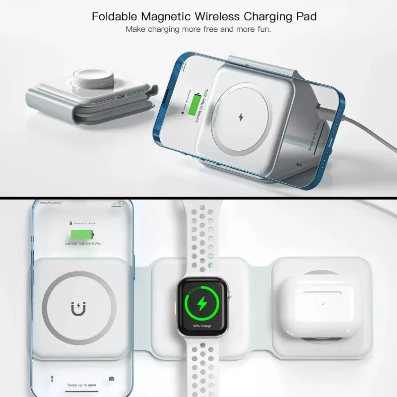 3-in-1 Fast Wireless Magnetic Charger – Foldable Charging Dock for iPhone 14/15/16 Pro Max, AirPods & Apple Watch