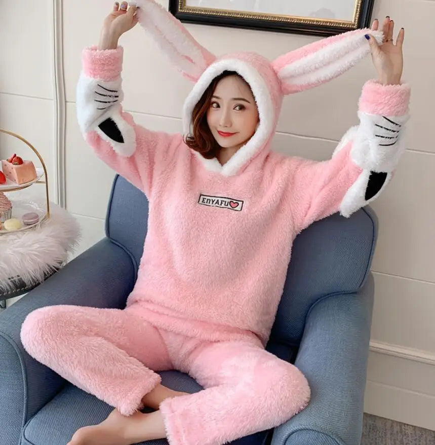 Winter Thick Warm Women's Flannel Pajama Set | Cozy Sleepwear & Homewear | Long Sleeve Top & Pants