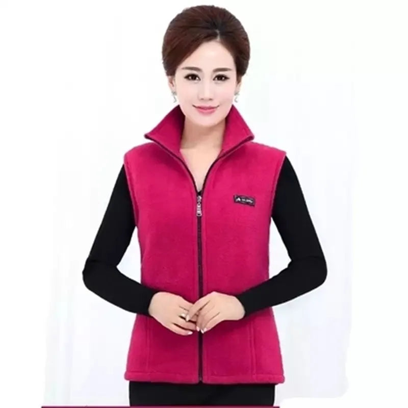 Plus Size Women's Polar Fleece Vest Sleeveless Zipper Jacket Autumn Fashion Leisure Gilet