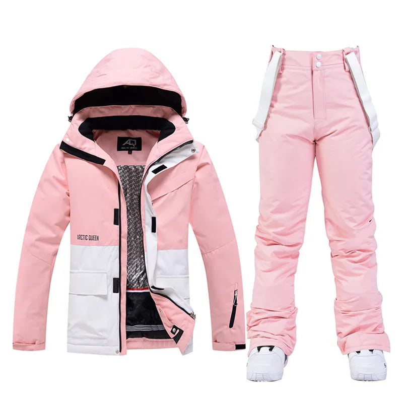 Men & Women Waterproof Windproof Ski Suit – Splicing Snow Jacket with Warm Snowboard & Alpine Pants for Winter