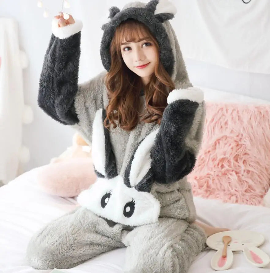 Winter Thick Warm Women's Flannel Pajama Set | Cozy Sleepwear & Homewear | Long Sleeve Top & Pants