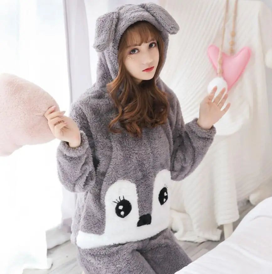 Winter Thick Warm Women's Flannel Pajama Set | Cozy Sleepwear & Homewear | Long Sleeve Top & Pants