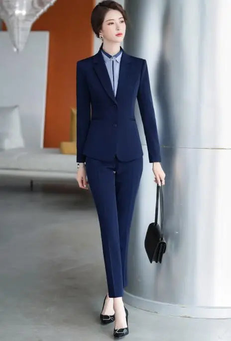 Women’s Slim Blazer & Trousers Set – Fashionable Formal Office Pants Suit