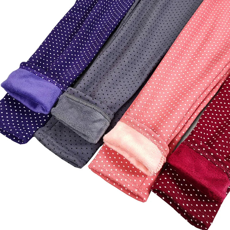 Girls Velvet Leggings Dot Print Warm Pants Autumn Winter Kids Cotton Trousers