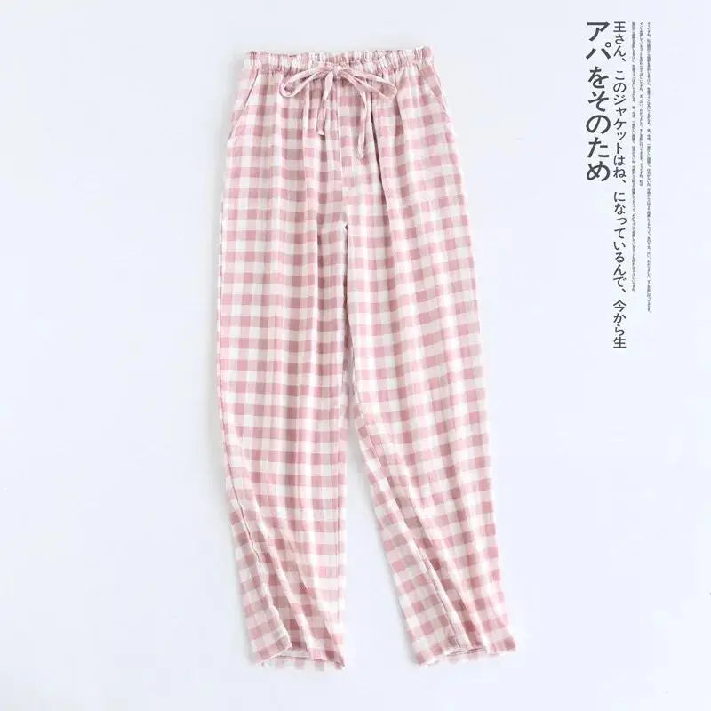 Spring Couples Cotton Gauze Sleep Pants | Women's Tie Waist Pajama Bottoms Home Pants | Comfortable Loungewear