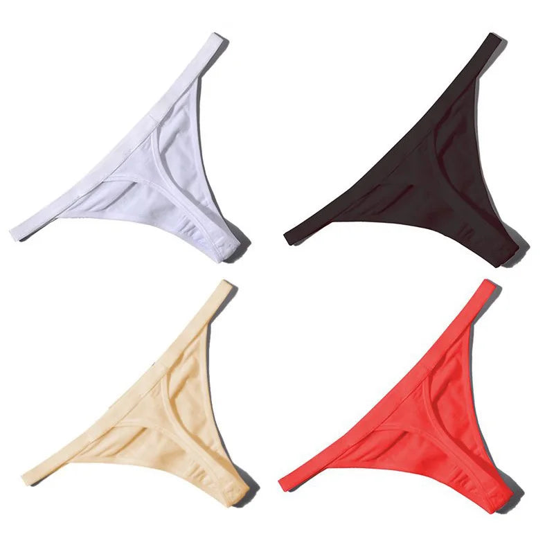 4PCS Sexy Women Cotton G-String Thongs – Low Waist, Seamless, Comfortable Female Underwear Lingerie