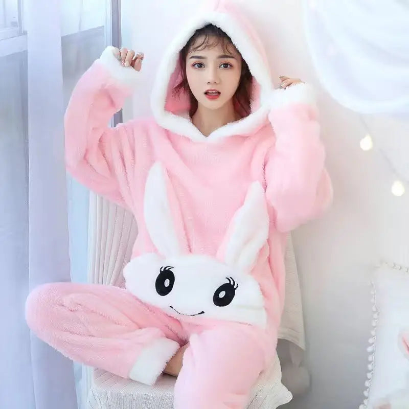 Winter Thick Warm Women's Flannel Pajama Set | Cozy Sleepwear & Homewear | Long Sleeve Top & Pants