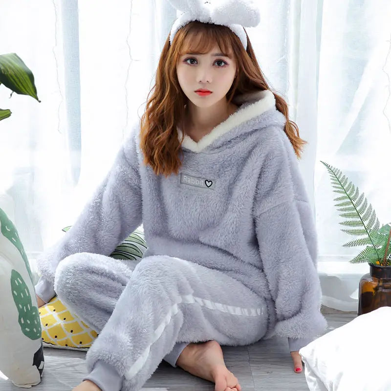 Winter Thick Warm Women's Flannel Pajama Set | Cozy Sleepwear & Homewear | Long Sleeve Top & Pants