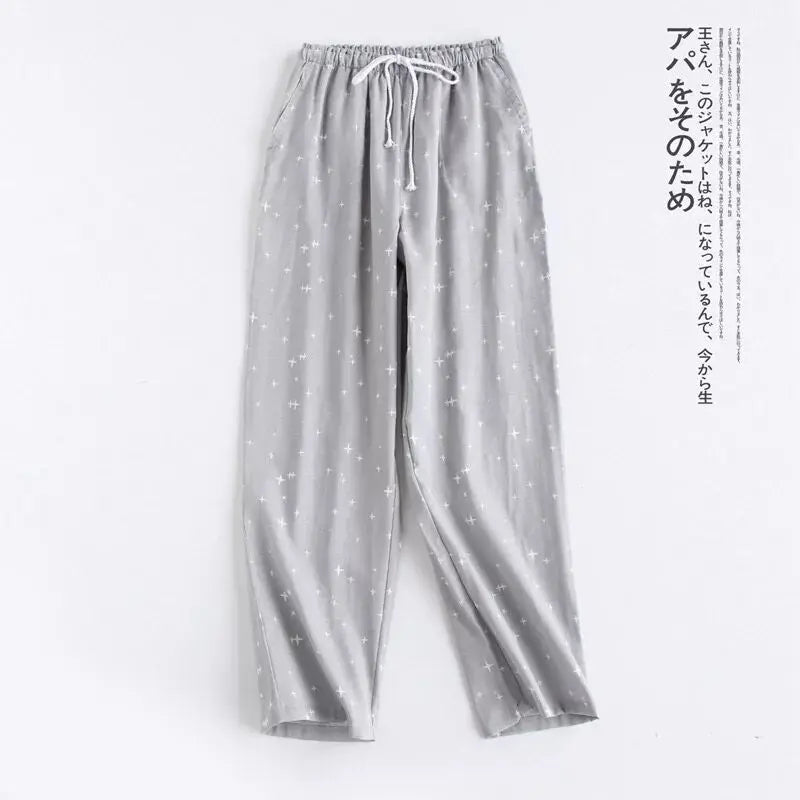 Spring Couples Cotton Gauze Sleep Pants | Women's Tie Waist Pajama Bottoms Home Pants | Comfortable Loungewear