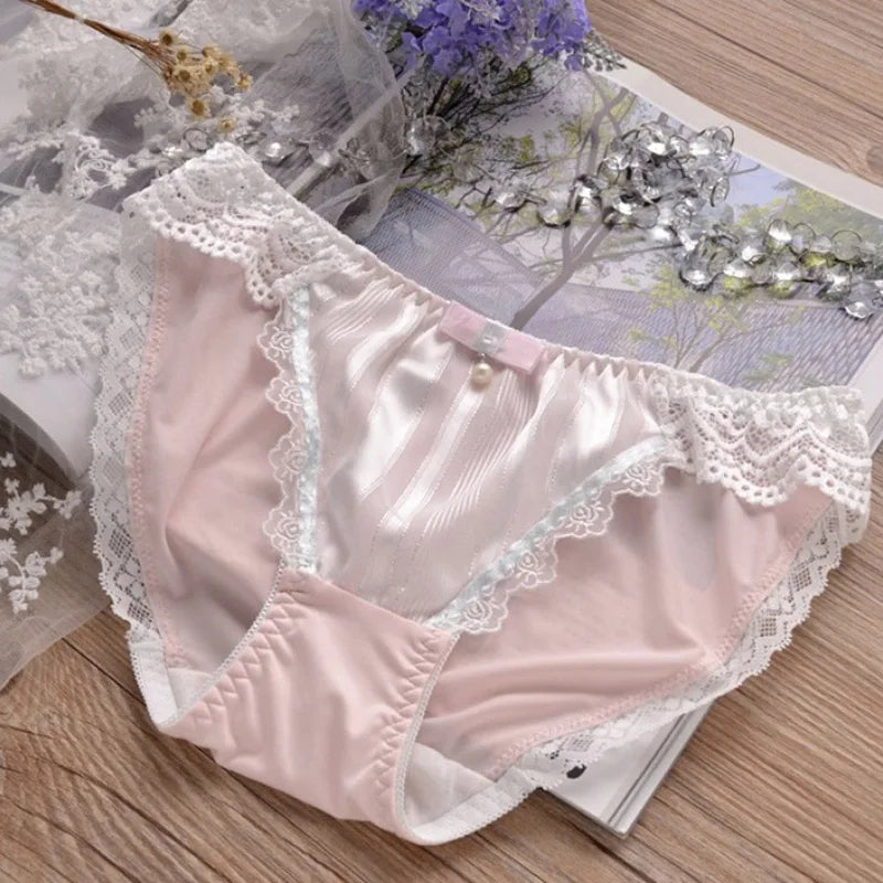 Milk Silk Women's Cute Lace Low Waist Panties Sweet Style Seamless Underwear
