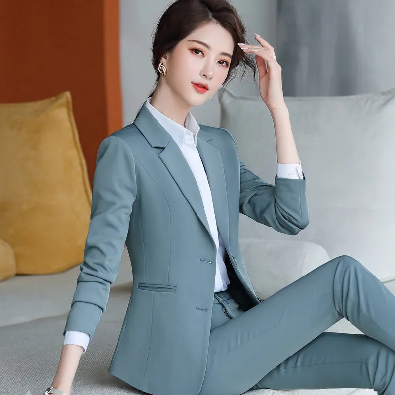 Women’s Slim Blazer & Trousers Set – Fashionable Formal Office Pants Suit