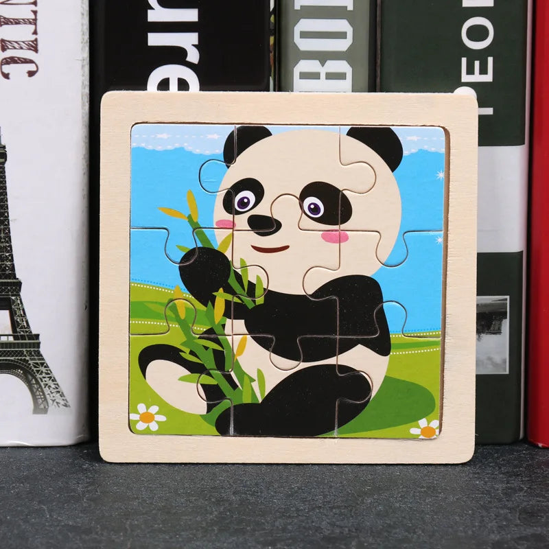 11x11CM Kids Wooden Puzzle – Cartoon Animal Traffic Tangram Educational Jigsaw Toy Gift for Children