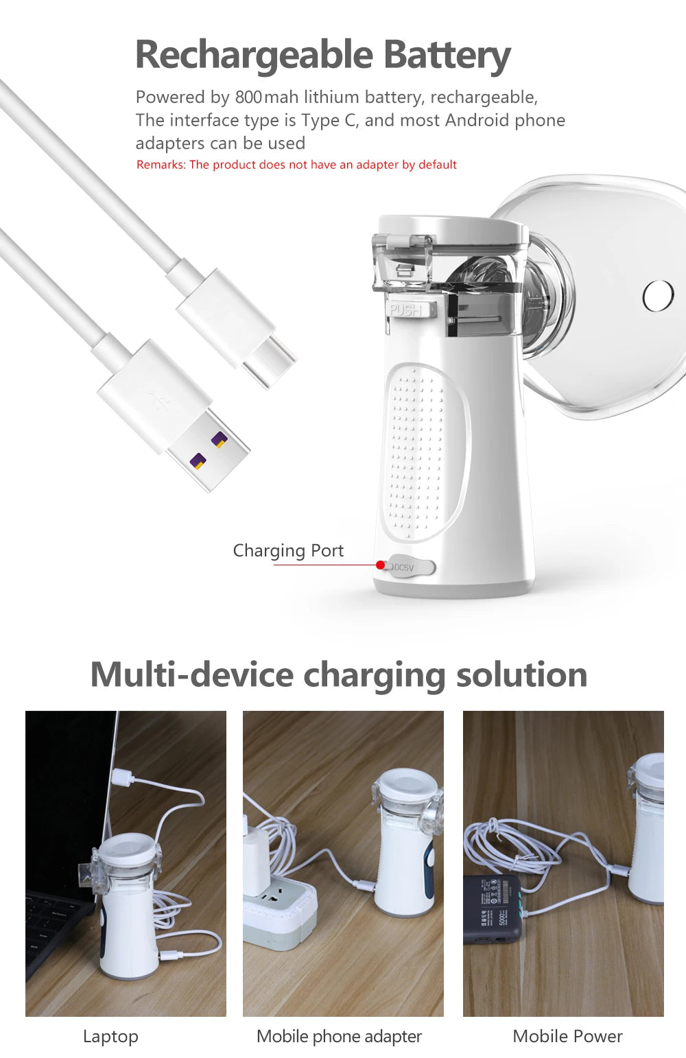 جهاز استنشاق شبكي صامت قابل لإعادة الشحن من كيوزو - جهاز استنشاق محمول لعلاج الربو للأطفال والكبار، مرطب محمول للعناية الصحية