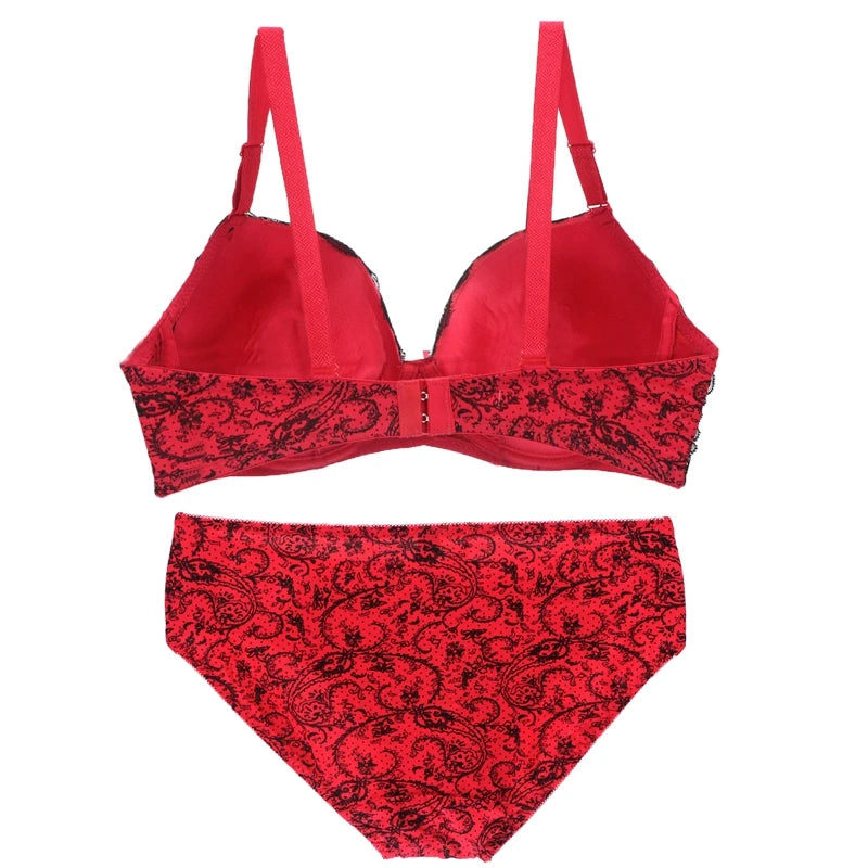 Sexy Lace Shoulder Strap Bra Set Push Up Lingerie Plus Size Underwire BCDE Cup Underwear for Women