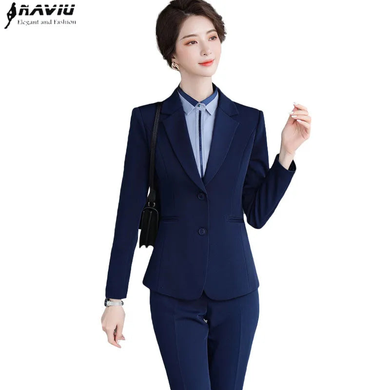 Women’s Slim Blazer & Trousers Set – Fashionable Formal Office Pants Suit