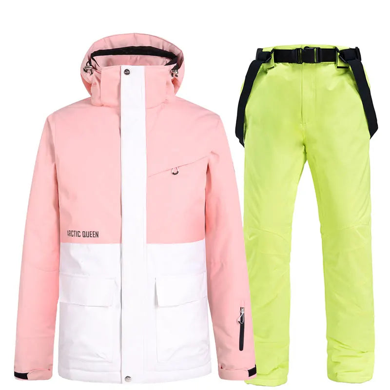 Men & Women Waterproof Windproof Ski Suit – Splicing Snow Jacket with Warm Snowboard & Alpine Pants for Winter