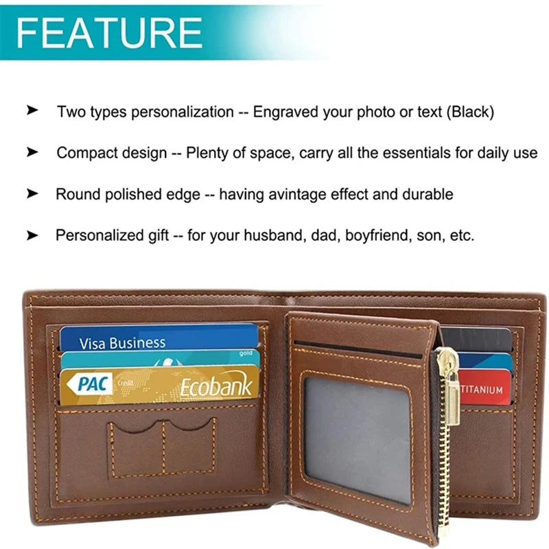 Engraved Men’s Leather Wallet – Trifold Ultra-Thin Custom Photo Gift