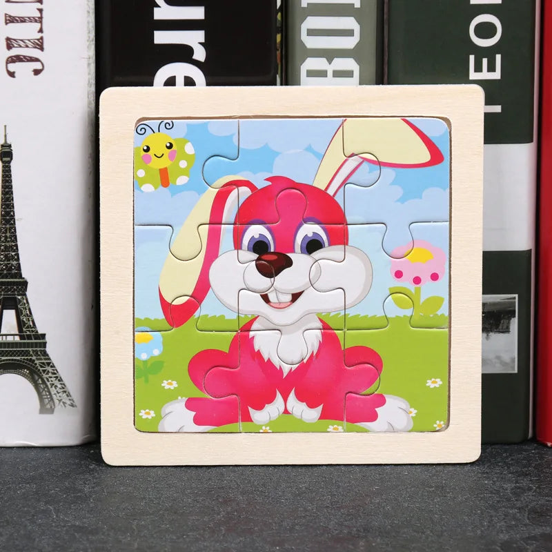 11x11CM Kids Wooden Puzzle – Cartoon Animal Traffic Tangram Educational Jigsaw Toy Gift for Children