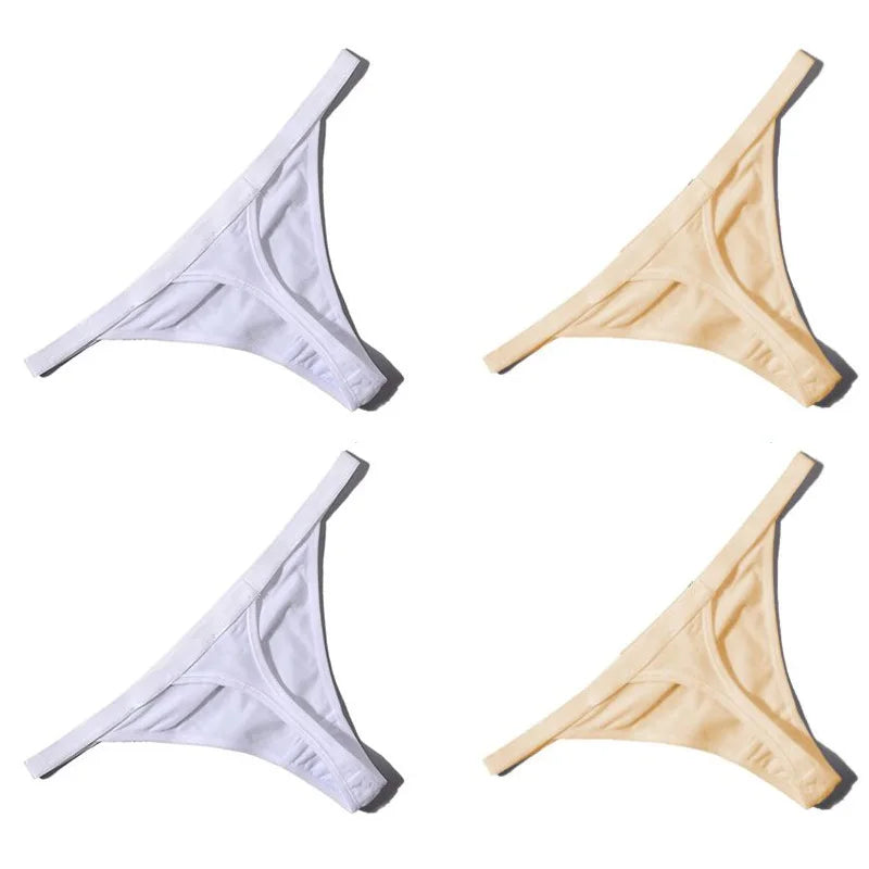 4PCS Sexy Women Cotton G-String Thongs – Low Waist, Seamless, Comfortable Female Underwear Lingerie