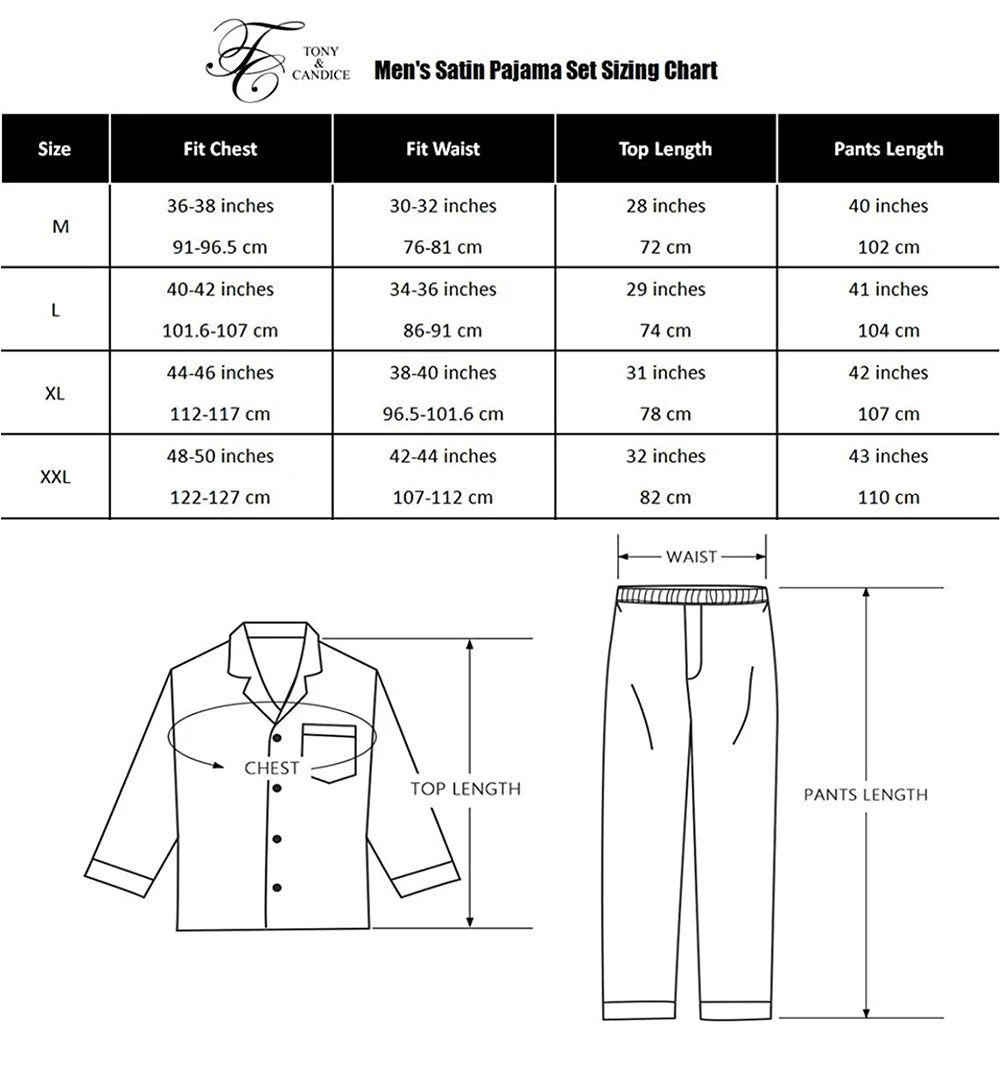 Tony & Candice Men's Satin Silk Pajama Set | Sexy Modern Soft & Cozy Sleepwear | Summer Nightwear for Men