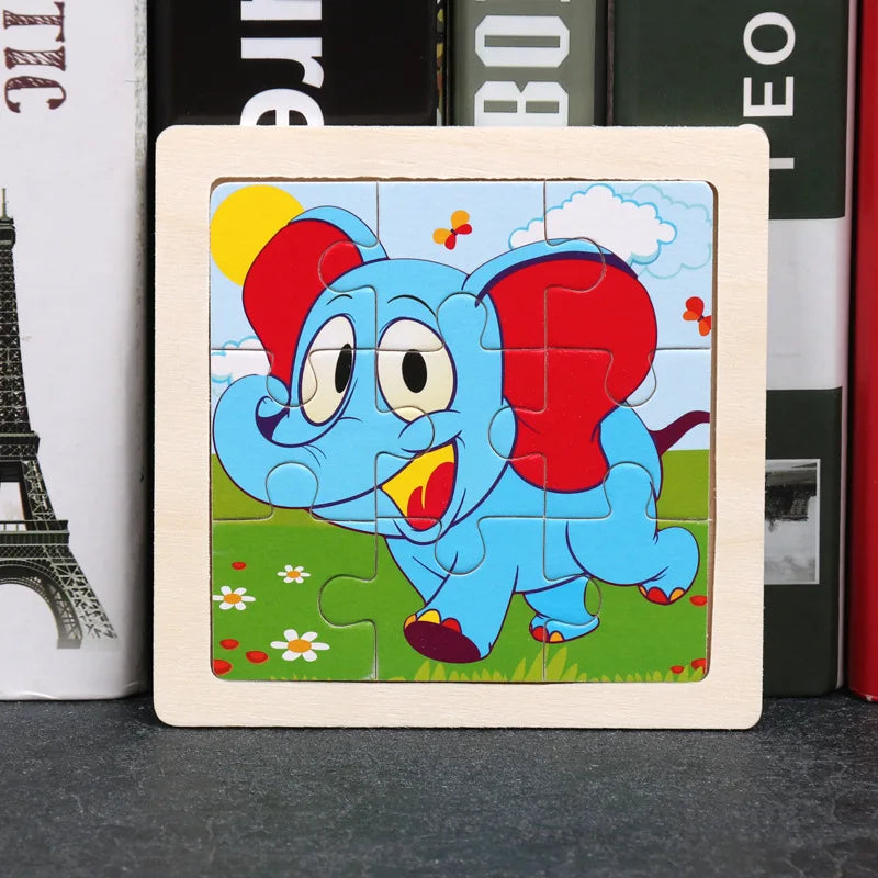 11x11CM Kids Wooden Puzzle – Cartoon Animal Traffic Tangram Educational Jigsaw Toy Gift for Children