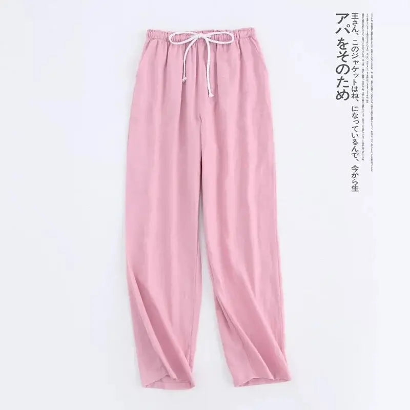 Spring Couples Cotton Gauze Sleep Pants | Women's Tie Waist Pajama Bottoms Home Pants | Comfortable Loungewear