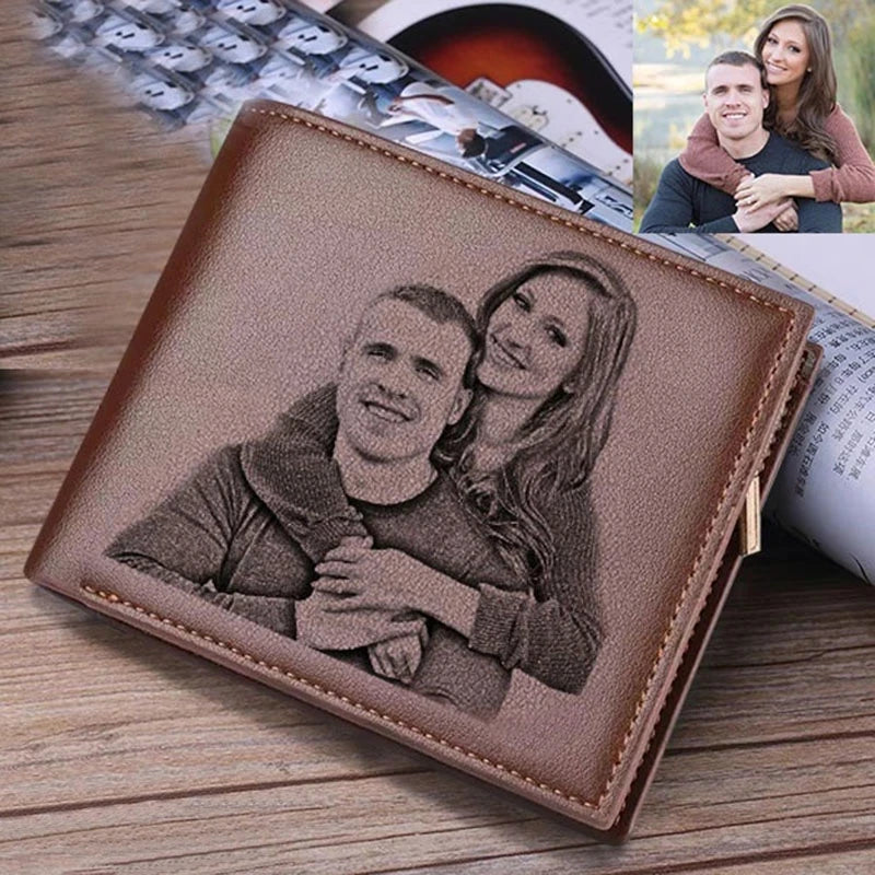 Engraved Men’s Leather Wallet – Trifold Ultra-Thin Custom Photo Gift