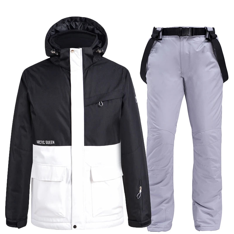 Men & Women Waterproof Windproof Ski Suit – Splicing Snow Jacket with Warm Snowboard & Alpine Pants for Winter