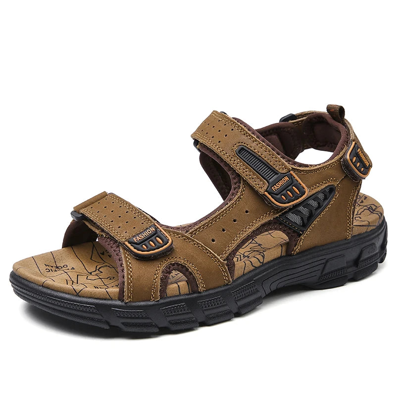 Men’s Genuine Leather Sandals – Classic Summer Outdoor Casual Lightweight Fashion Sandals Size 38–46