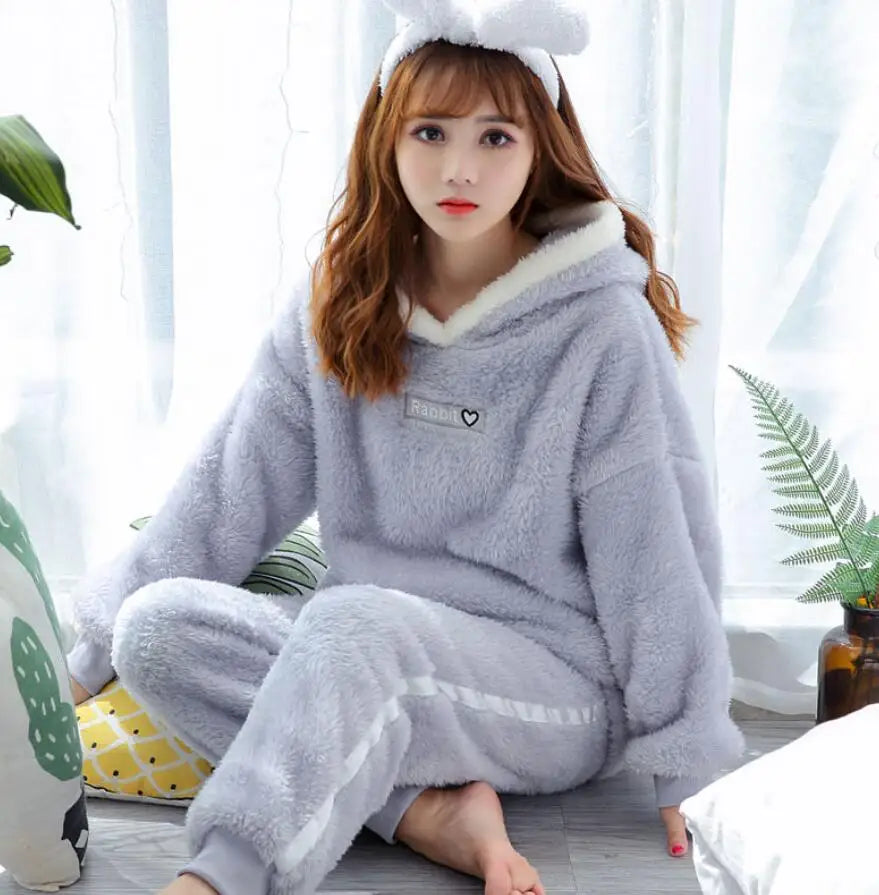 Winter Thick Warm Women's Flannel Pajama Set | Cozy Sleepwear & Homewear | Long Sleeve Top & Pants