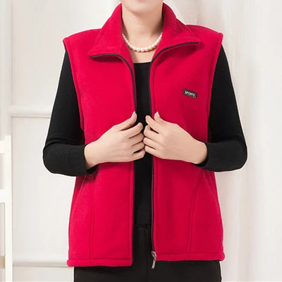 Plus Size Women's Polar Fleece Vest Sleeveless Zipper Jacket Autumn Fashion Leisure Gilet