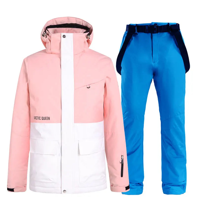 Men & Women Waterproof Windproof Ski Suit – Splicing Snow Jacket with Warm Snowboard & Alpine Pants for Winter