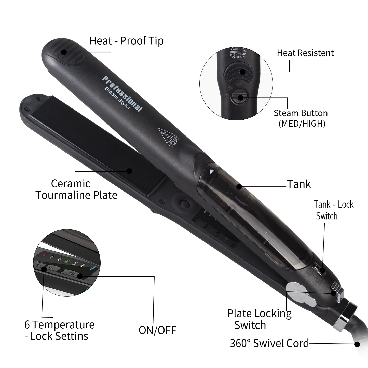 Professional Steam Hair Straightener • Ceramic Vapor Flat Iron 450℉ • Argan Oil Infused Hair Care Styling Tool