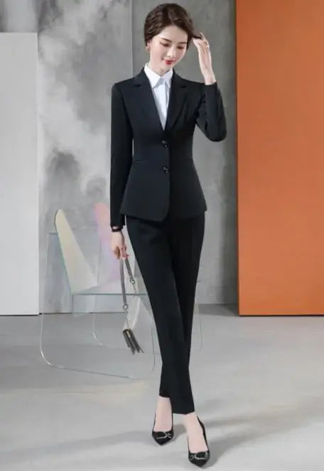 Women’s Slim Blazer & Trousers Set – Fashionable Formal Office Pants Suit