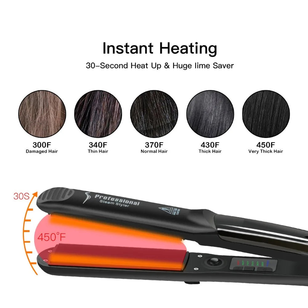 Professional Steam Hair Straightener • Ceramic Vapor Flat Iron 450℉ • Argan Oil Infused Hair Care Styling Tool